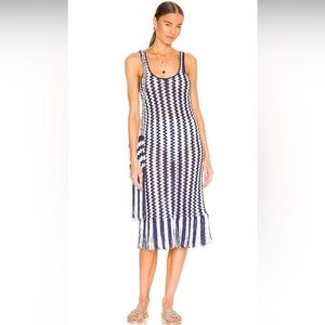L'Academie Navy and White Crochet Fringe Tank Coverup